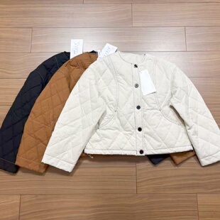 日单蕾丝棉布面料棉服女2026冬季新款圆领夹棉保暖棉衣宽松短外套