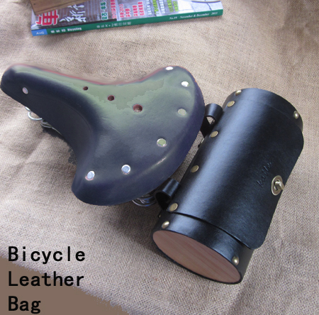 bicycle bag自行车复古尾包车前把手包摩托电动皮革原木圆筒10cm-封面