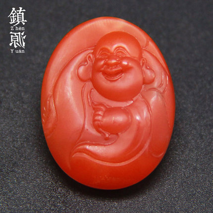 云南保山南红吊坠满肉柿子红玛瑙弥勒佛雕刻件项链坠手串佛珠配饰