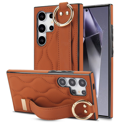 适用三星s25ultra手机壳新款保护套Galaxy S24+plus皮套带指环s23全包防摔高级感男女note20外壳皮质腕带支架