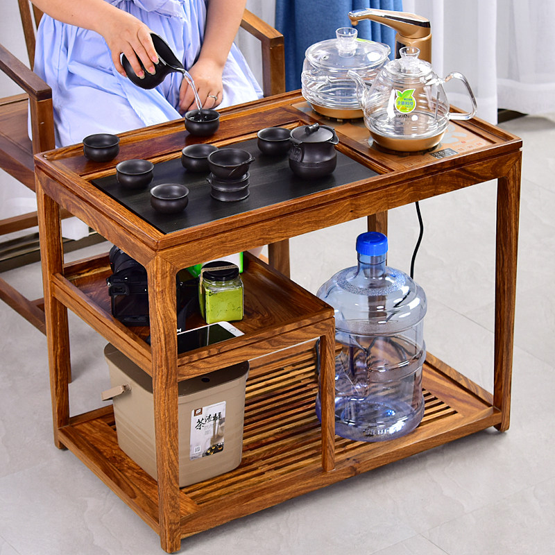 千怡堂茶车实木移动茶台红木黄花梨紫檀新中式家用长方形茶盘茶海