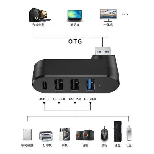 笔记本电脑旋转多口USB type-c3 USB30扩展器多功能拓hub扩展器