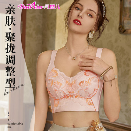 丹媚儿大胸显小调整型内衣女聚拢防下垂收副乳无钢圈蕾丝文胸罩