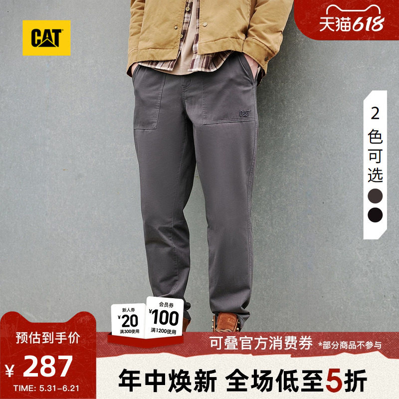 CAT卡特春季男士户外复古顺色绣花基础小脚修身工装长裤