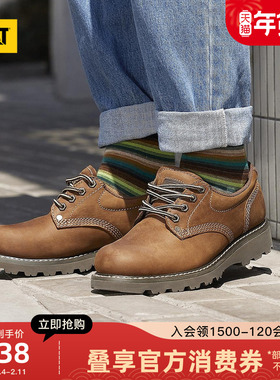 CAT卡特秋冬新品男士低帮固特异休闲工鞋通勤皮鞋圆头德比鞋