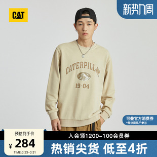 CAT卡特春季 户外休闲印花logo设计全棉卡其色卫衣 男女同款