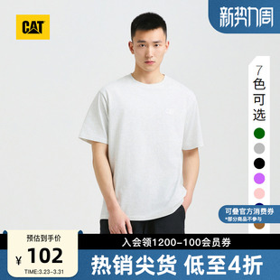 宽松短袖 百搭logo印花美式 T恤 男户外舒适经典 CAT卡特夏季