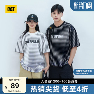 T恤 户外休闲百搭横条纹Logo印花情侣短袖 CAT卡特夏季 男女同款