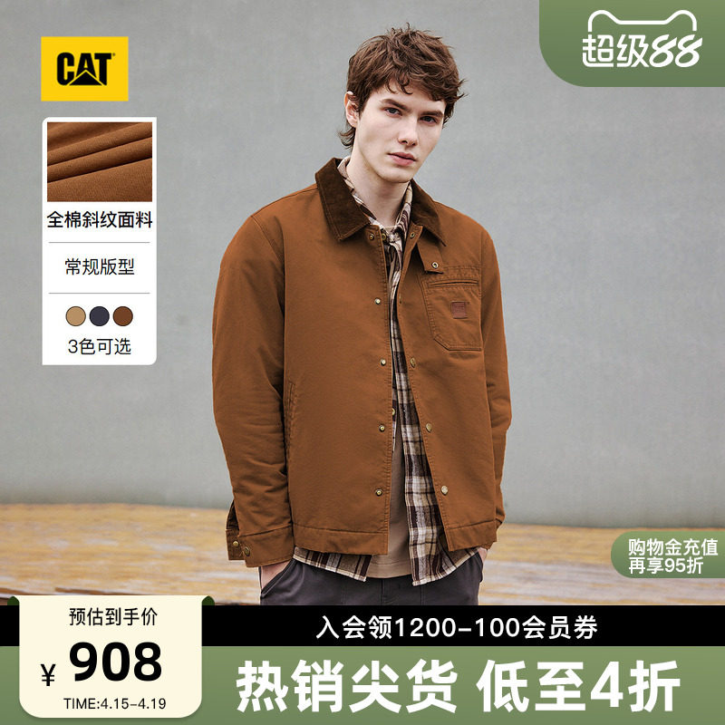 卡特25秋冬男士皮质贴布口袋底特律工装灯芯绒翻领棉服外套