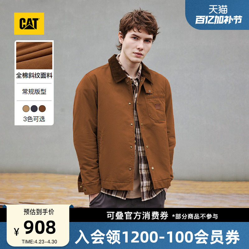 卡特25秋冬男士皮质贴布口袋底特律工装灯芯绒翻领棉服外套