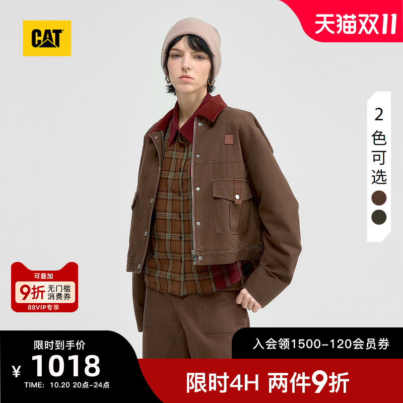 CAT卡特25秋季新品女士复古水洗工装贴袋灯芯绒翻领夹克商场同款