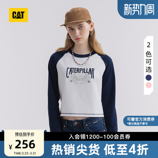 T恤商场同款 风撞色拼接长袖 女士户外复古美式 CAT卡特25夏季