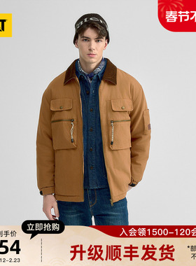 CAT卡特25秋冬新品男士经典工装灯芯绒翻领夹克长款棉服外套