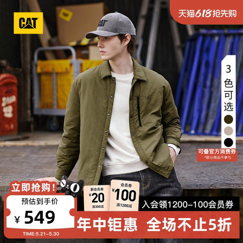 CAT卡特秋冬男士休闲保暖通勤工装短款宽松衬衫式薄款棉服外套
