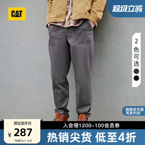 CAT卡特春季男士户外复古顺色绣花基础小脚修身工装长裤