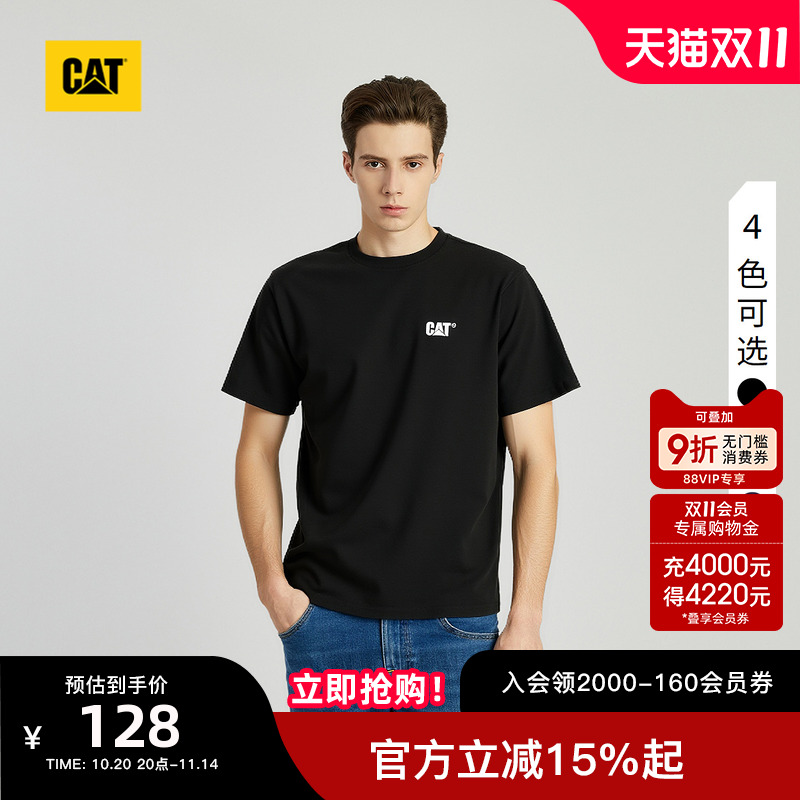 CAT卡特25春夏新品男士户外美式复古风印花小LOGO基础短袖T恤