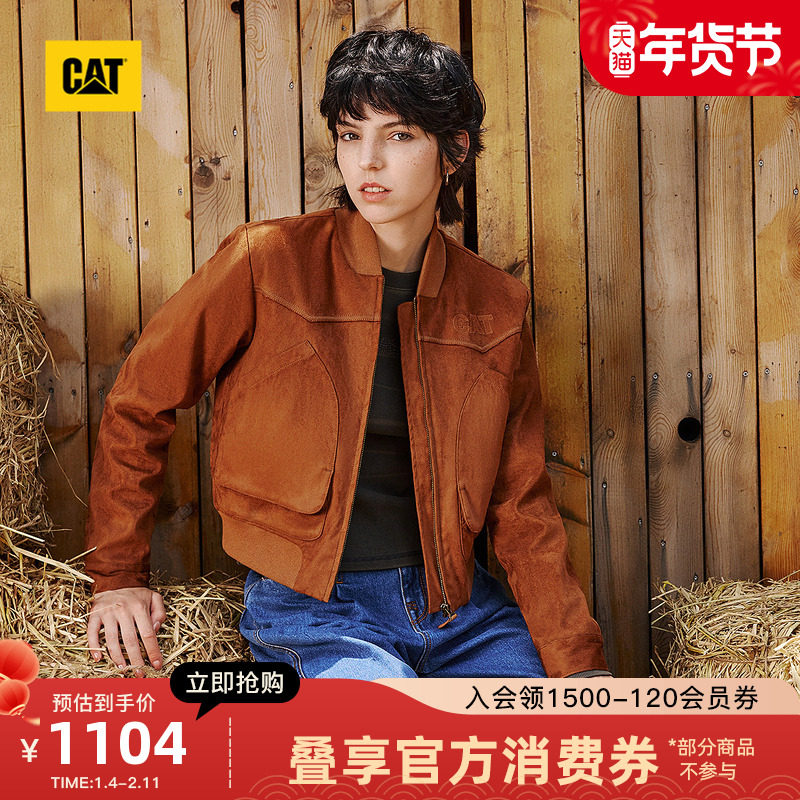 CAT卡特2025秋冬新品女士美式复古大型贴袋休闲麂皮棉服商场同款