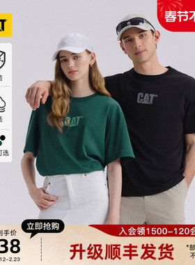CAT卡特25夏季新品男女同款美式大LOGO抗菌落肩袖宽松短袖T恤