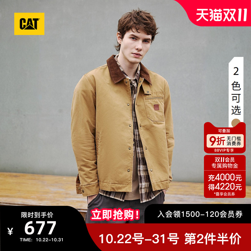 卡特25秋季新品男士皮质贴布口袋底特律工装灯芯绒翻领棉服外套