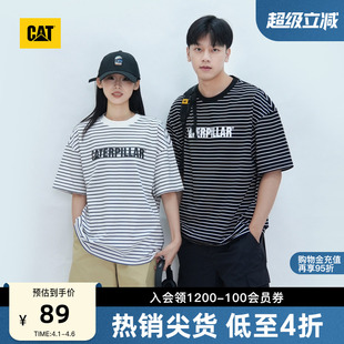 户外休闲百搭横条纹Logo印花情侣短袖 T恤 男女同款 CAT卡特夏季