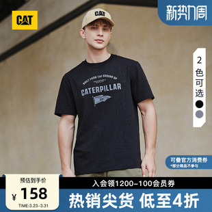 全棉标语T恤 户外休闲简约纯棉圆领短袖 CAT卡特25夏季 男士