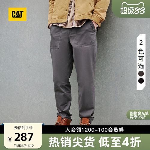 CAT卡特春季男士户外复古顺色绣花基础小脚修身工装长裤