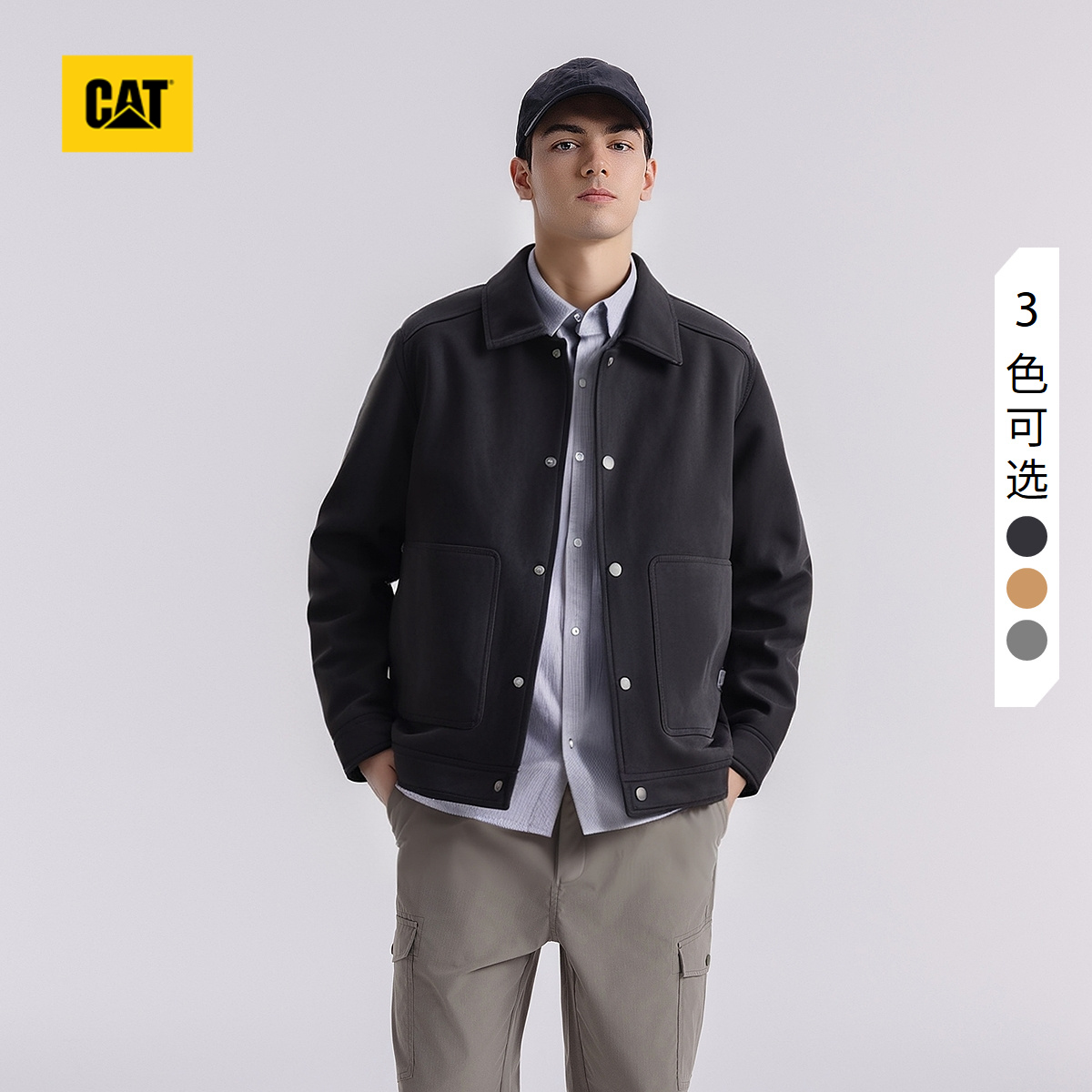 CAT卡特25秋季男士户外休闲复古麂皮绒翻领哈灵顿夹克工装外套