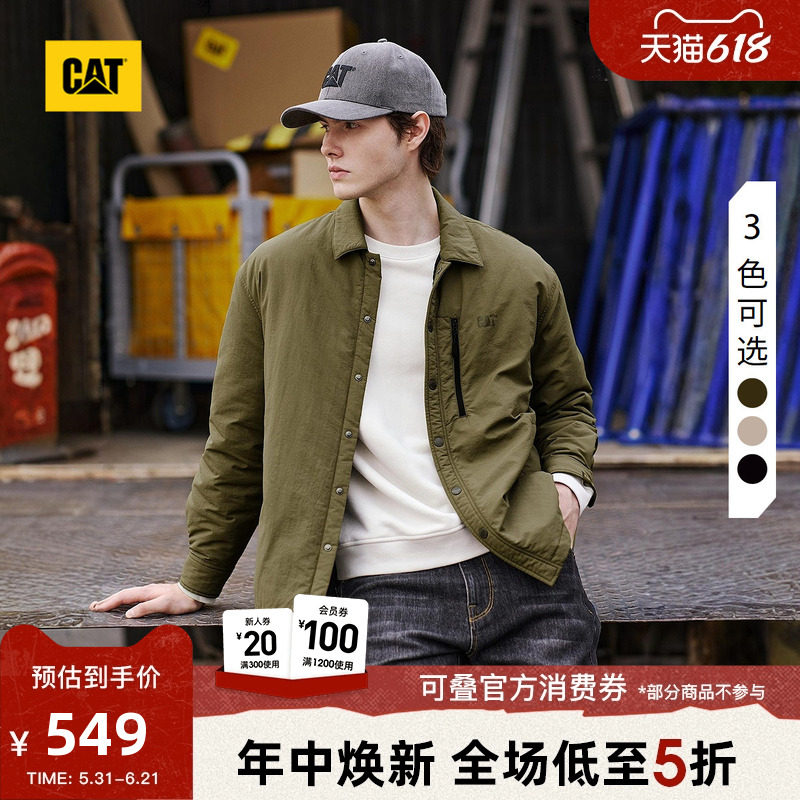 CAT卡特秋冬男士休闲保暖通勤工装短款宽松衬衫式薄款棉服外套