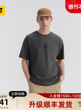 CAT卡特25夏季新品男士户外休闲宽松网眼绣花水洗短袖字母T恤