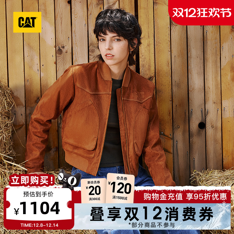 CAT卡特2025秋冬新品女士美式复古大型贴袋休闲麂皮棉服商场同款