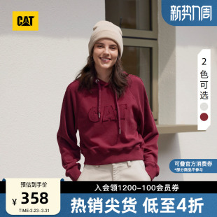 宽松连帽卫衣 复古休闲绣花短款 CAT卡特春季 女士微落肩美式