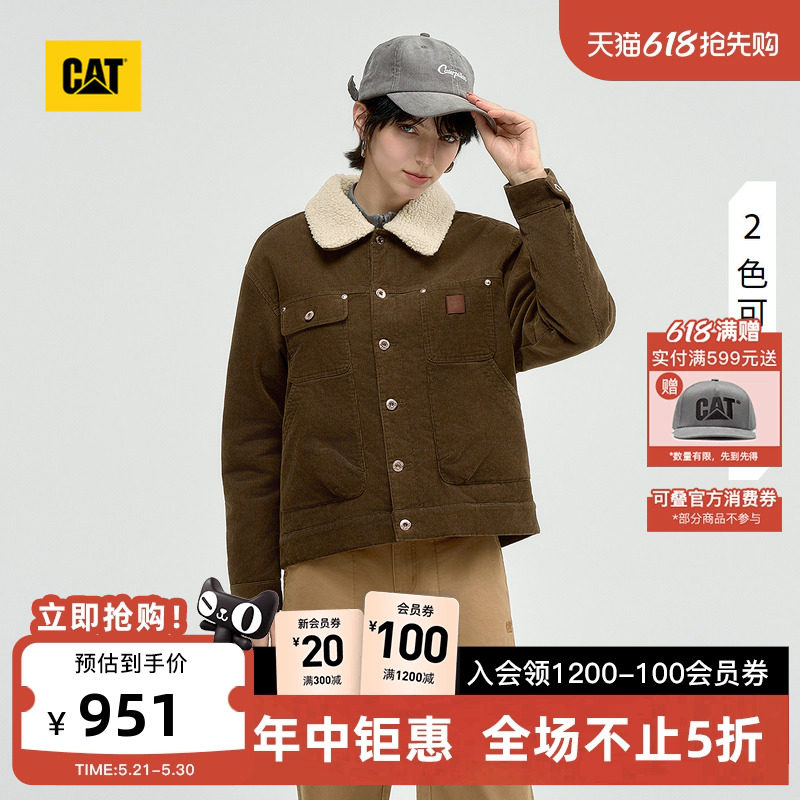 CAT卡特秋季女款美式羊羔绒翻领厚款保暖工装短款棉服商场同款