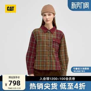 商场同款 贴袋格纹拼色衬衫 女士宽松户外工装 CAT卡特春季