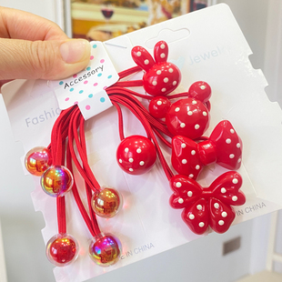 儿童新年款红色波点长皮筋头绳发饰发圈女式扎马尾绕绕皮筋头饰