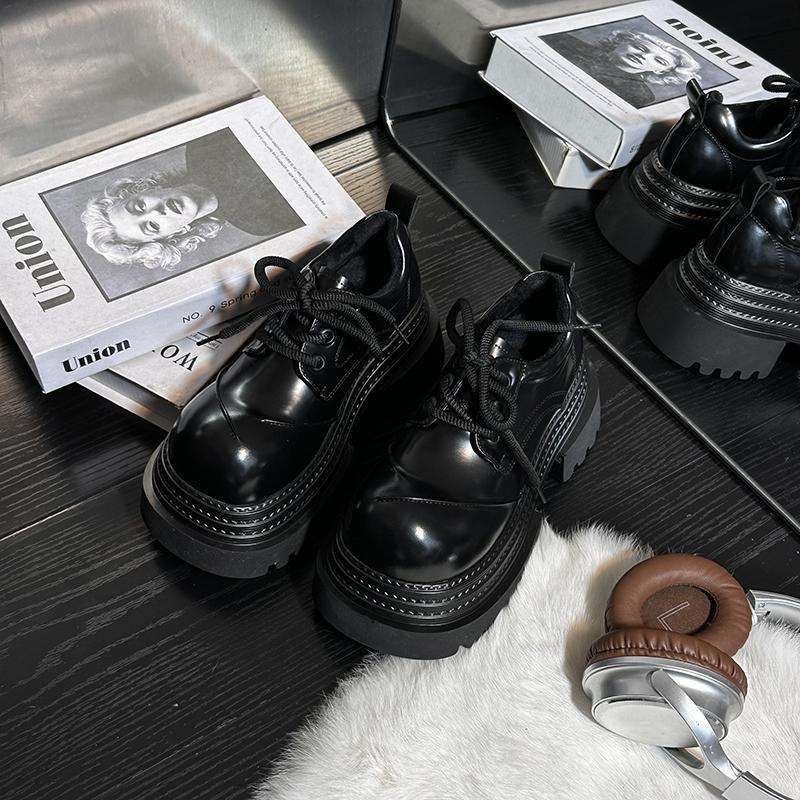 2025早春新款复古英伦风乐福鞋松糕底增高厚底百搭擦色小皮鞋女鞋