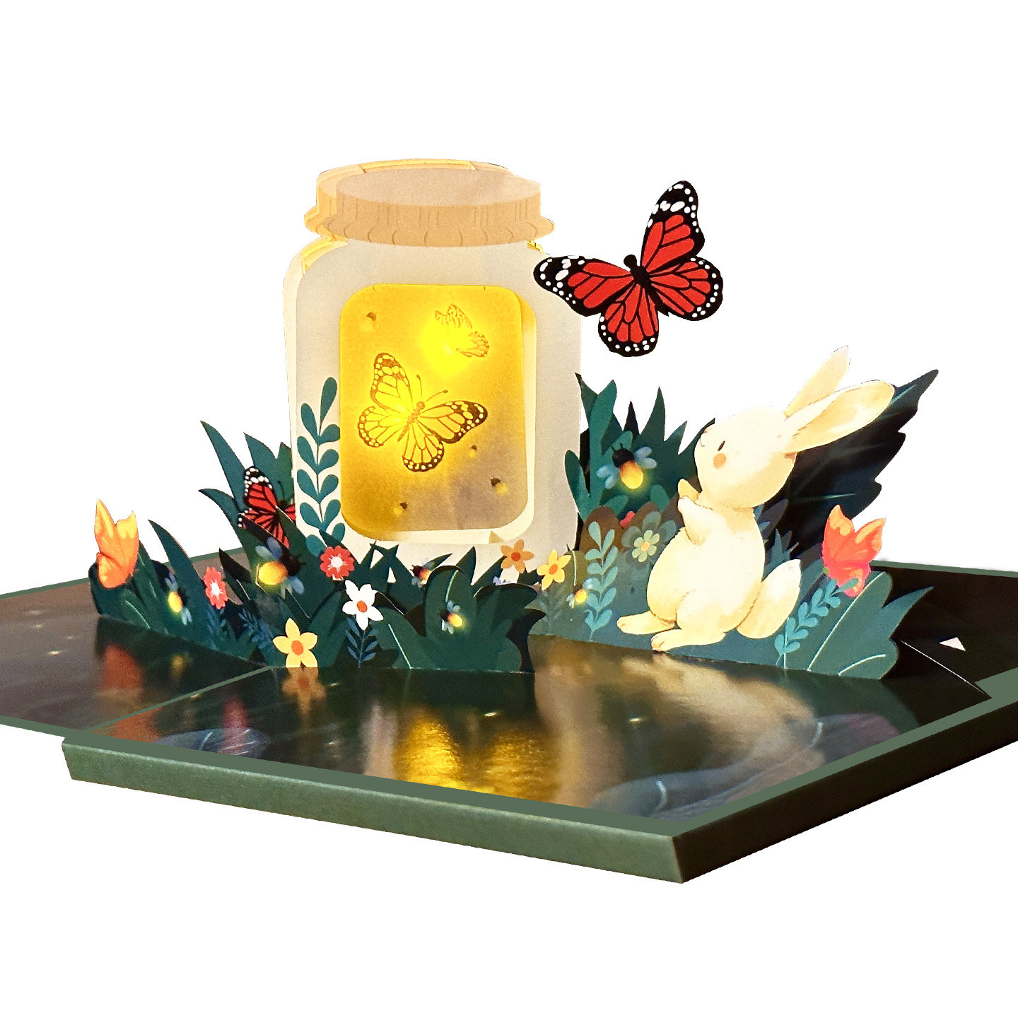 新款发光蝴蝶瓶子立体贺卡清新手工通用手工3D立体灯光纸雕祝福卡