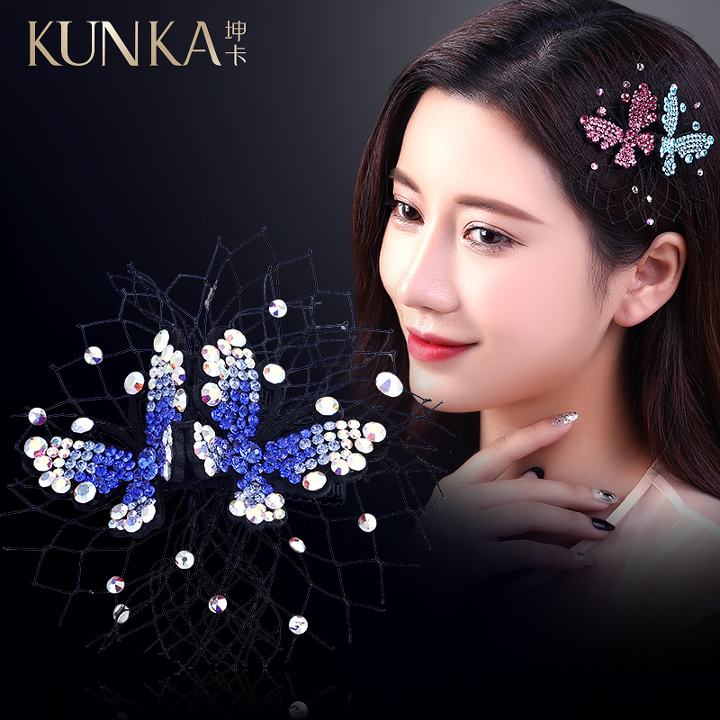 网纱蝴蝶边夹水钻发夹女刘海鸭嘴bb夹子头饰优雅水晶带钻发卡新款