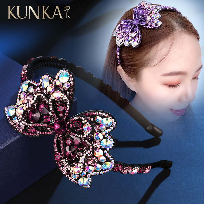 施华奥钻发箍宽边女蝴蝶结百搭头箍成年压发卡水钻遮白发头饰外出