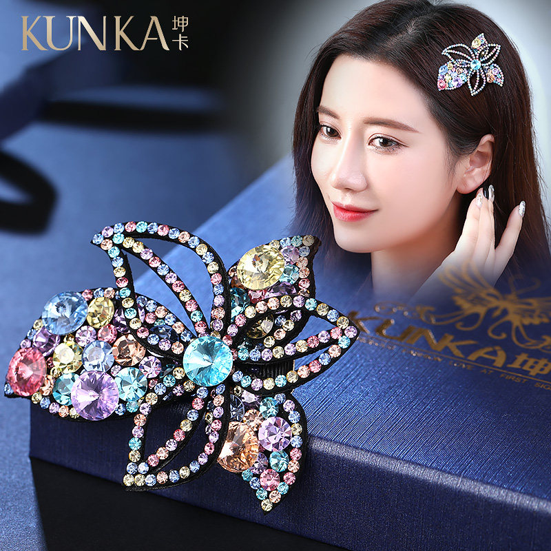 施华奥钻发夹女边夹头饰花朵优雅气质鸭嘴夹盘发卡短头妈妈款顶夹