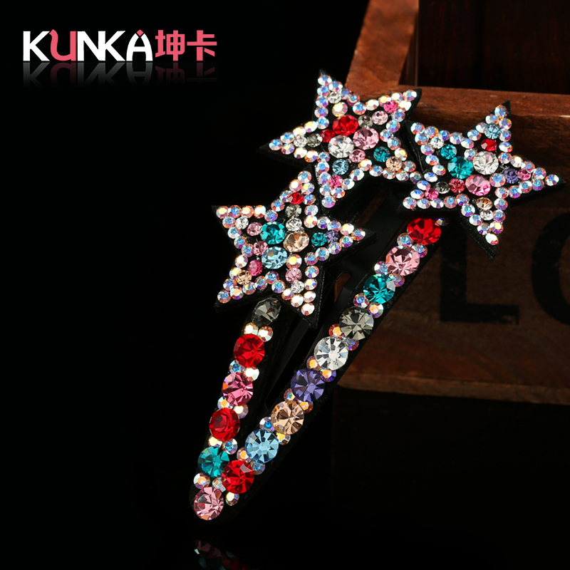 水钻发夹边夹发饰韩国带钻星星头饰刘海一字夹子鸭嘴横夹古风发卡