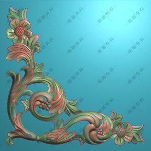 精雕图欧式墙板边角装饰贴花卷草三角洋花房门杨花插角浮雕A3角花