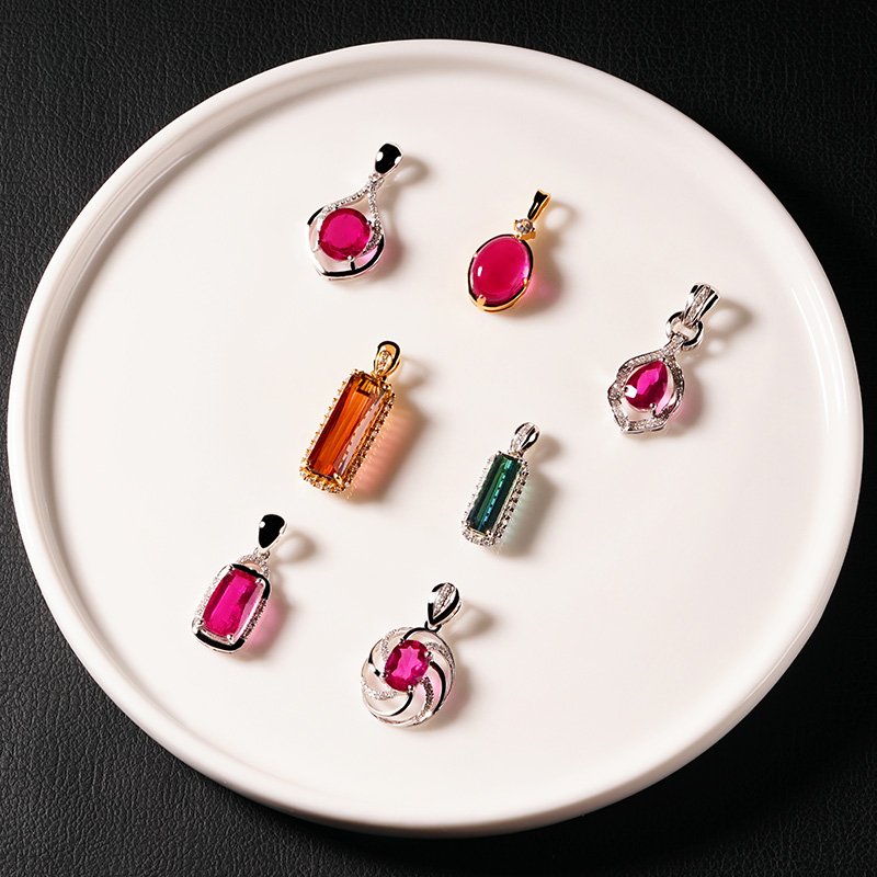 国潮风卢比来西瓜蓝绿碧玺吊坠项坠18K金镶嵌钻石项链锁骨链首饰