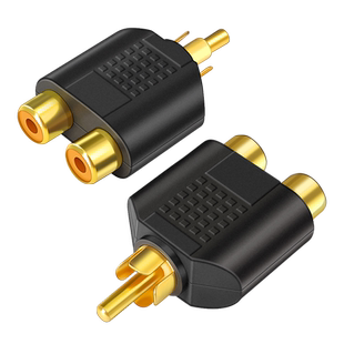 RCA三通头音频线插头视频一分二AV线转接头二合一公rac双莲花头接口母头一进二出2RCA母座功放音箱音响CD机