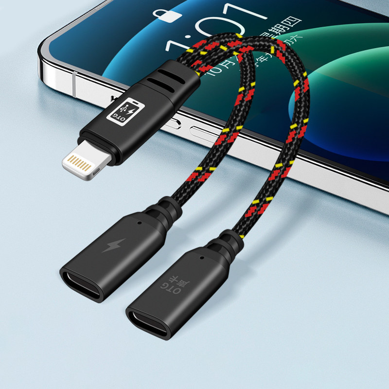 迎春yc2适用苹果OTG转双Type c母口手机tpc无线麦克风收音器充电接口领夹麦声卡转换器iphone数据线14转接头