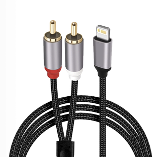 适用于双莲花头音频线一分二2RCA接口12转接11苹果母头iphone13手机pro功放音箱低音炮音响14连接线max转换器