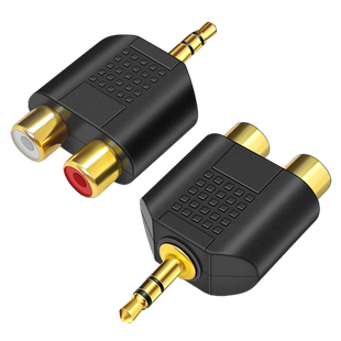 手机电脑声卡功放音响音箱调音台麦克风耳机DC3.5转双莲花母头音频转接头线3.5mm一分二2RCA母转换插头转换器