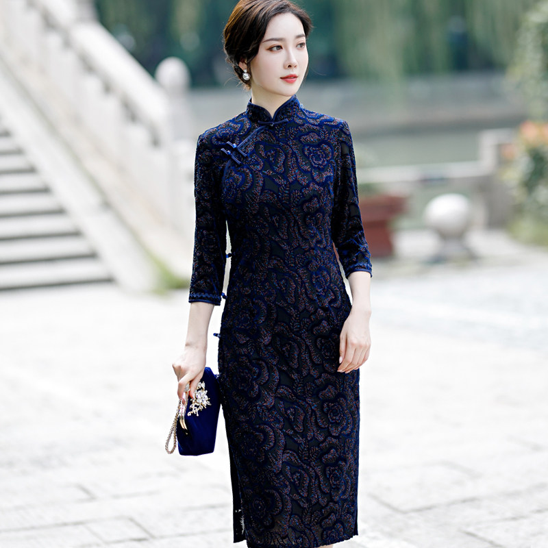 春季新款修身旗袍连衣裙气质优雅显年轻小个子女短日常宴会中国风