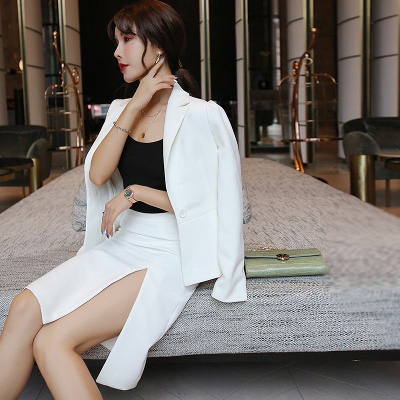 WHITE TEMPERAMENT PROFESSIONAL SUIT 2021 SPRING SUIT NEW MANAGER TO WORK SMALL SUIT SLIT HIP SHORT SKIRT WOMAN
