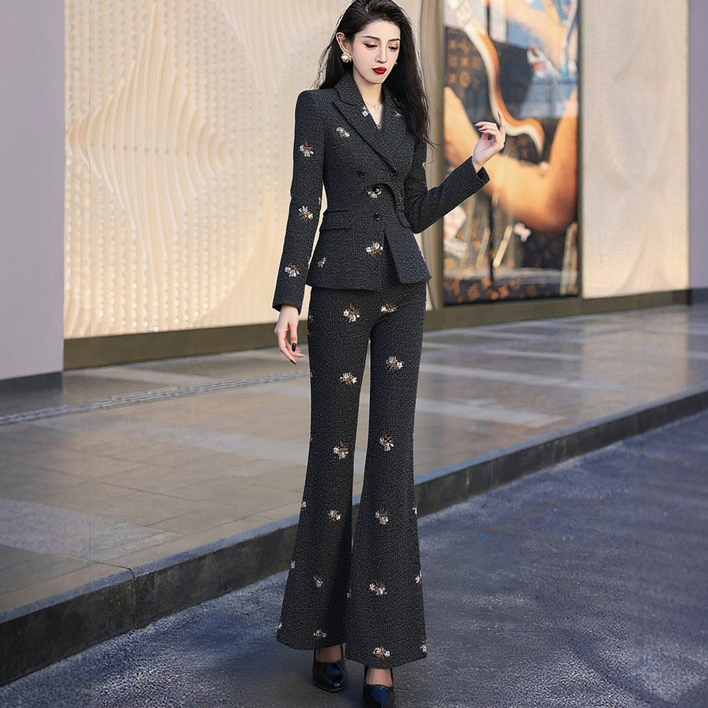 小香风提花西装时尚套装