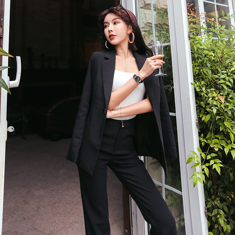 韩版收腰显瘦微喇裤名媛气质西装